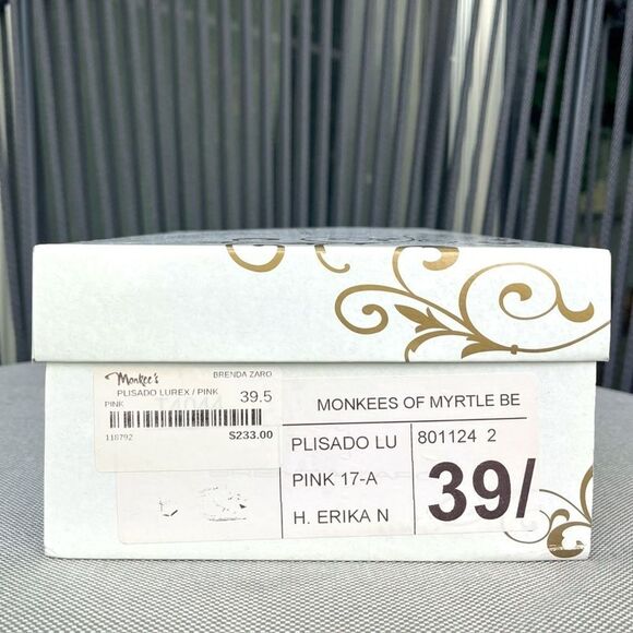 BRENDA ZARO NIB Erica kitten heels in Metallic Pink plissé Size 8/ 8.5 - Picture 11 of 15